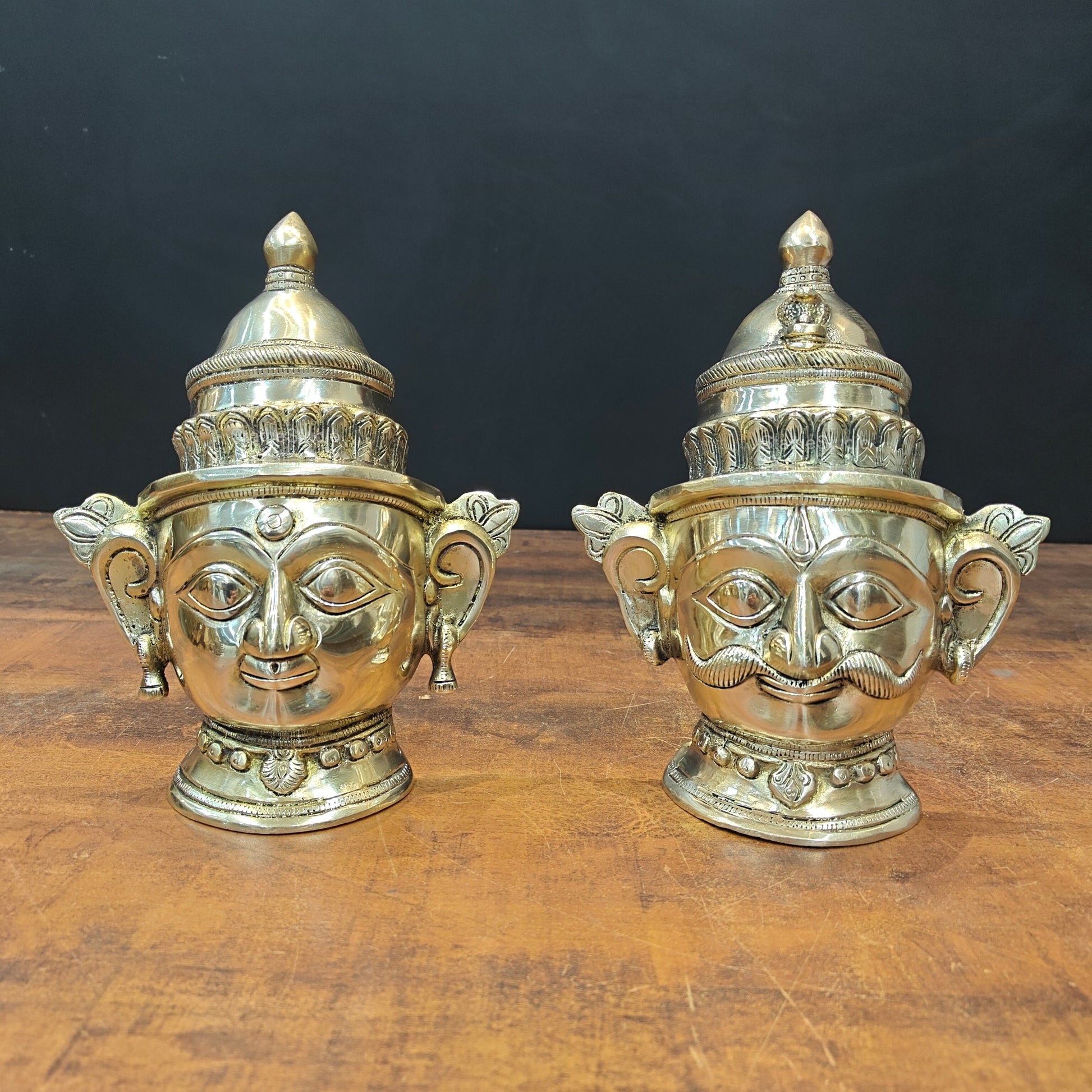 Brass Shiva Parvati Head Pair Statue 8.5 Inch - Eco-friendly - Sama Homes