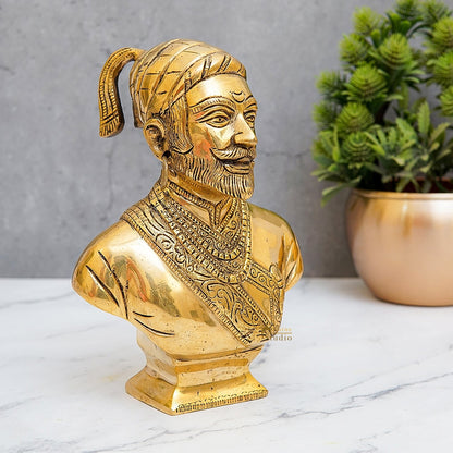 Brass Chatrapati Shivaji Maharaj Bust 8.5 Inches by vendor-unknown - Decor