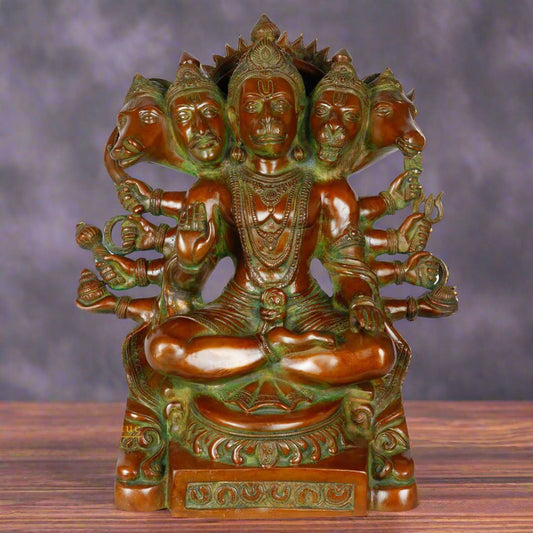 Brass Sitting Five Headed Panchmukhi Hanuman Statue For Home Décor 16"