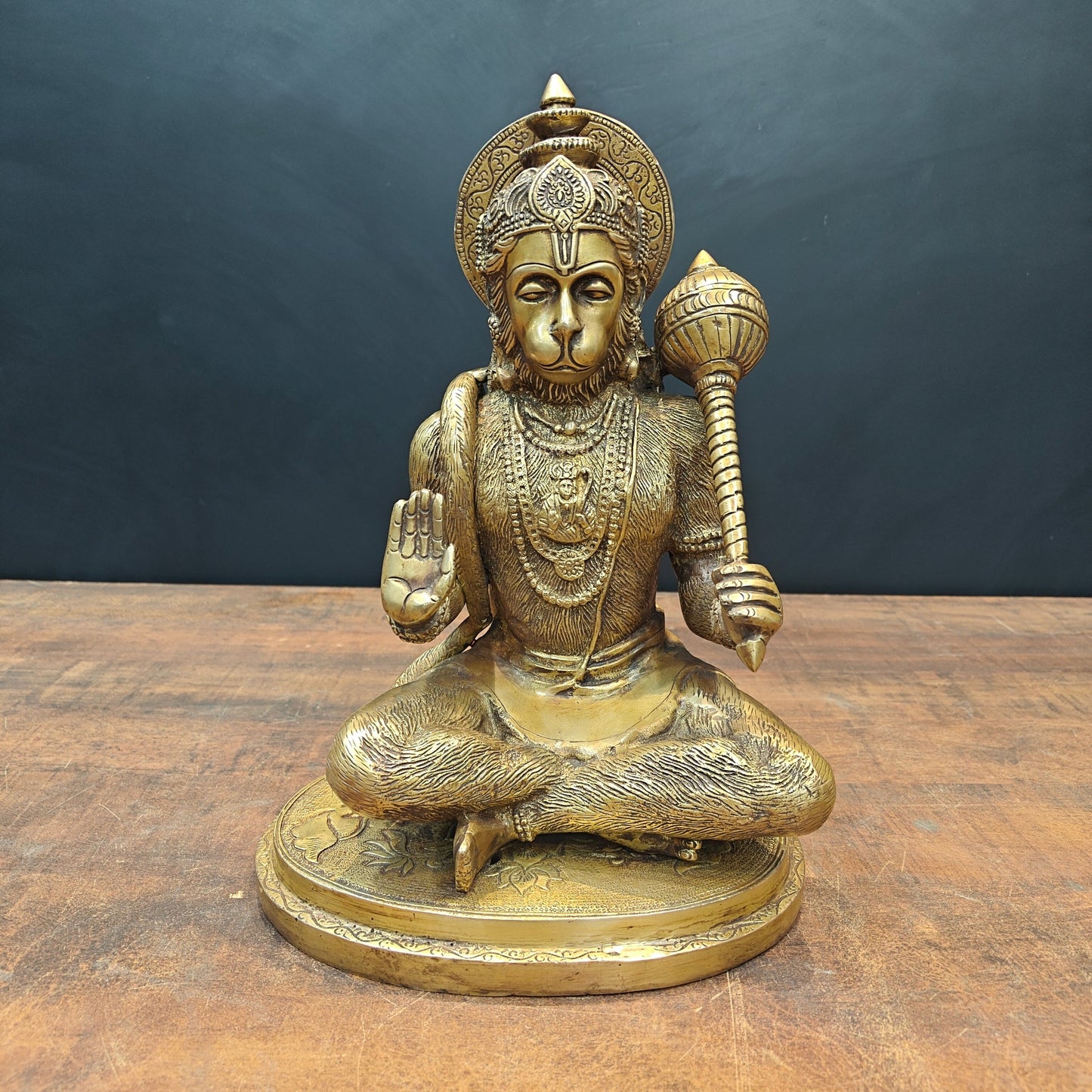 Brass Sitting Hanuman Idol Blessing Mudra 12 Inch
