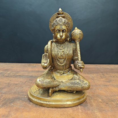 Brass Sitting Hanuman Idol Blessing Mudra 12 Inch by vendor-unknown - Hindu Gods