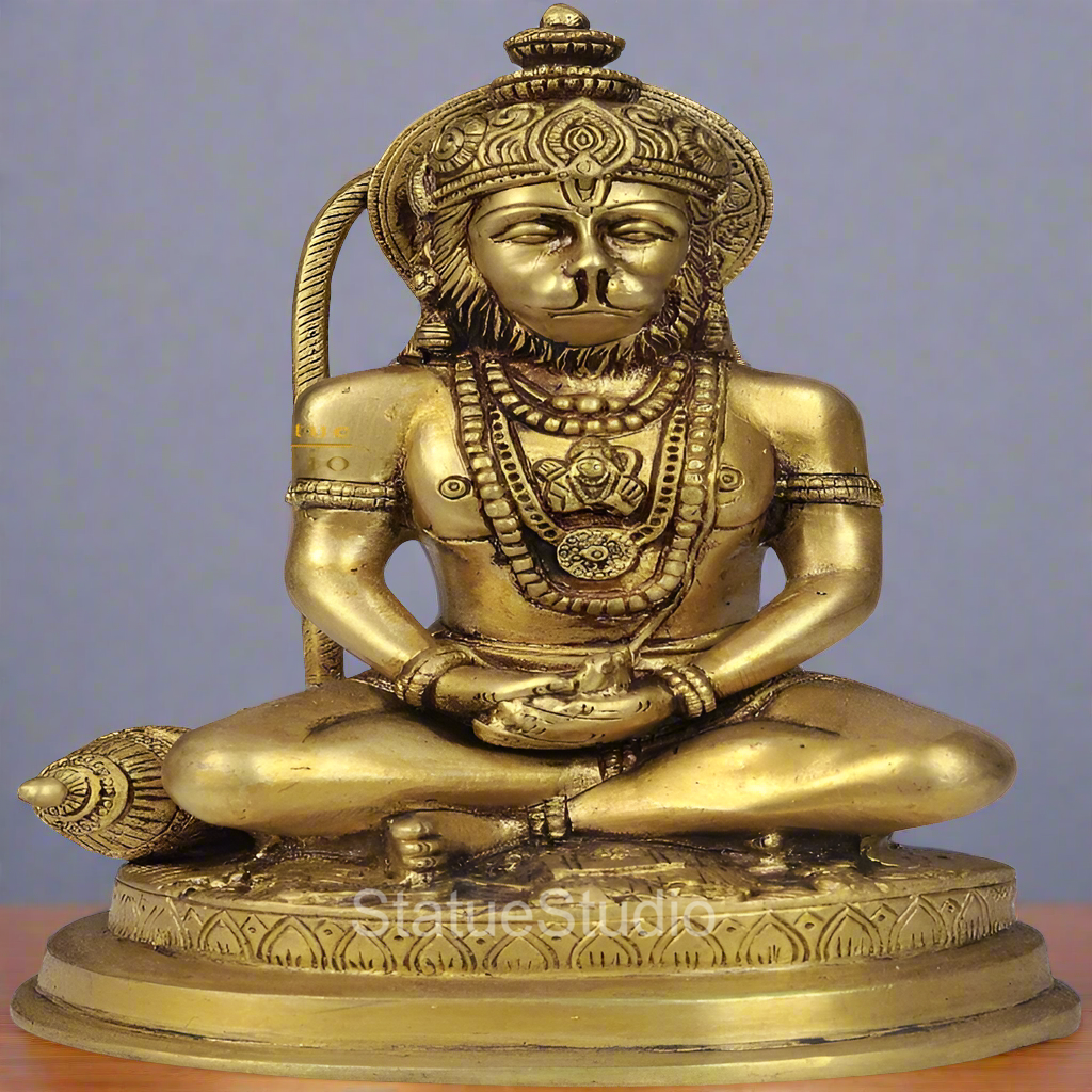 Brass Sitting Hanuman Idol For Home Decor Showpiece 7"