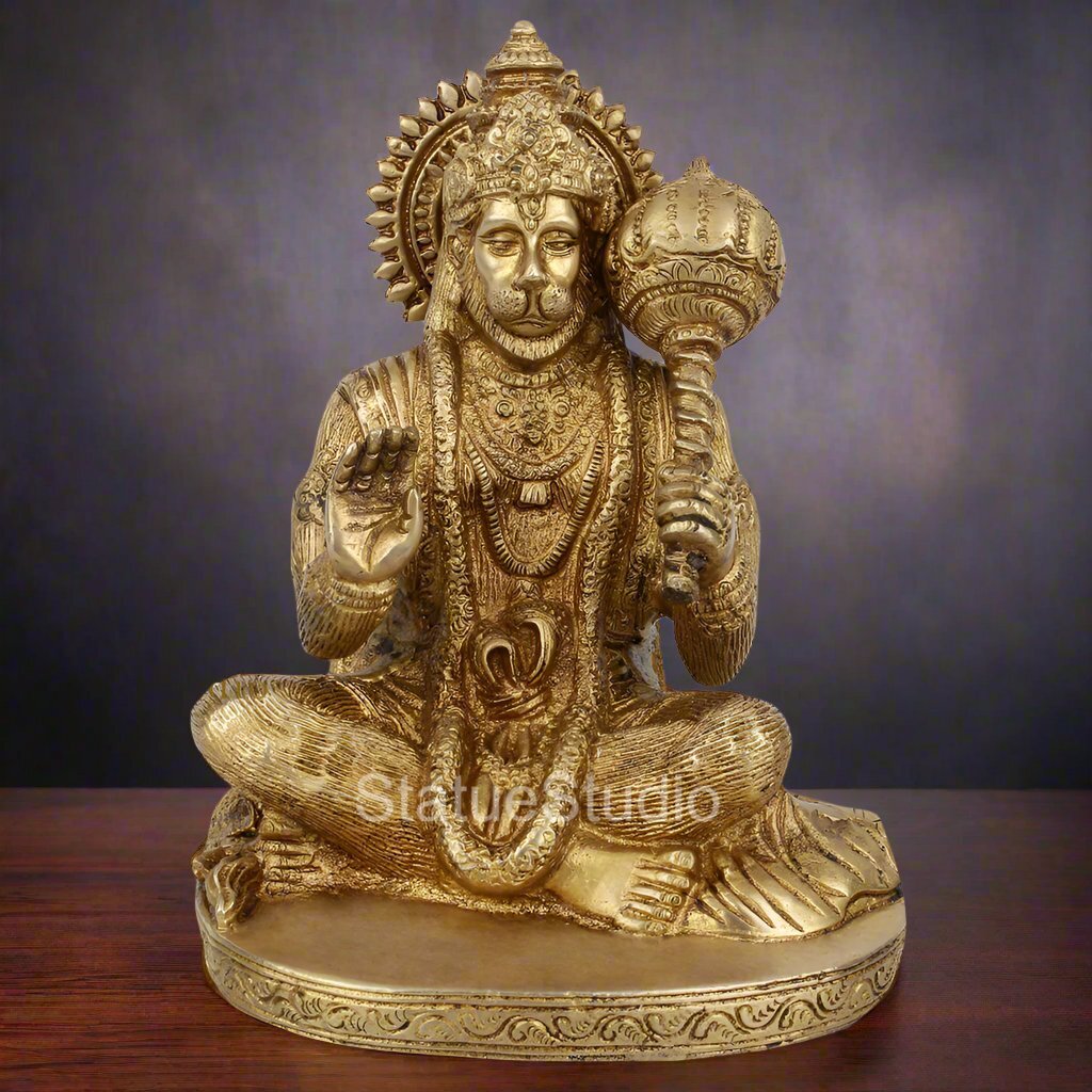Brass Sitting Hanuman Statue For Home Decor 7"