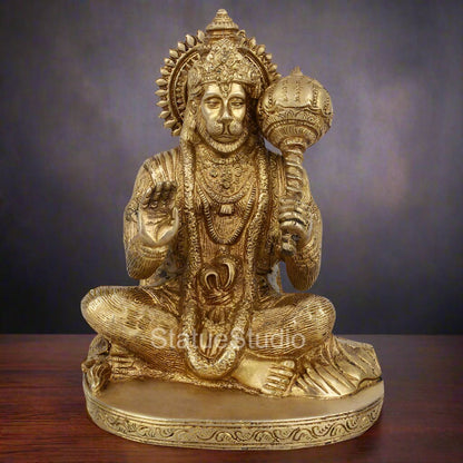 Brass Sitting Hanuman Statue For Home Decor 7" by vendor-unknown - Hindu Gods