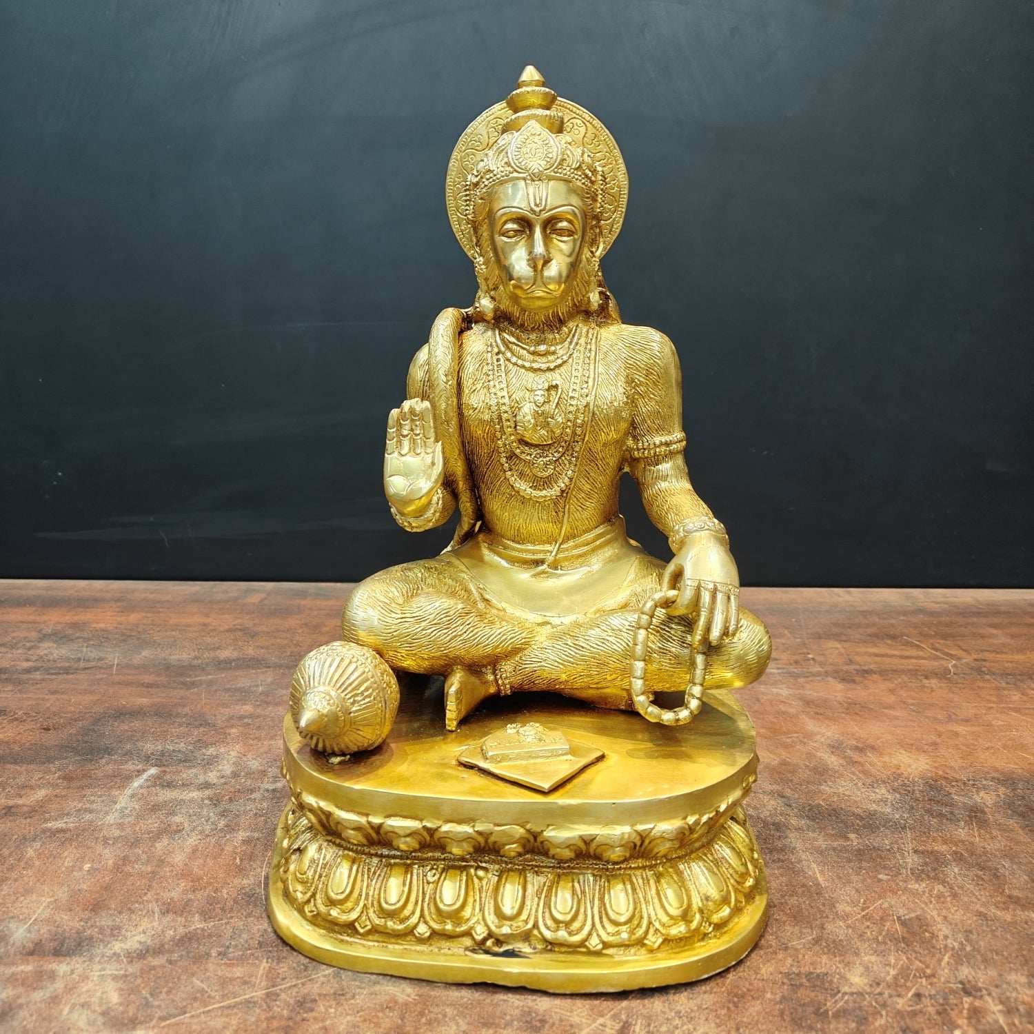 Brass Sitting Hanuman Statue For Home Temple Decor Showpiece 15 Inch - Eco-friendly - Sama Homes