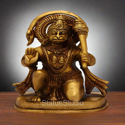 Brass Sitting Hanuman idol Religious For Home Decor 5" by vendor-unknown - Hindu Gods