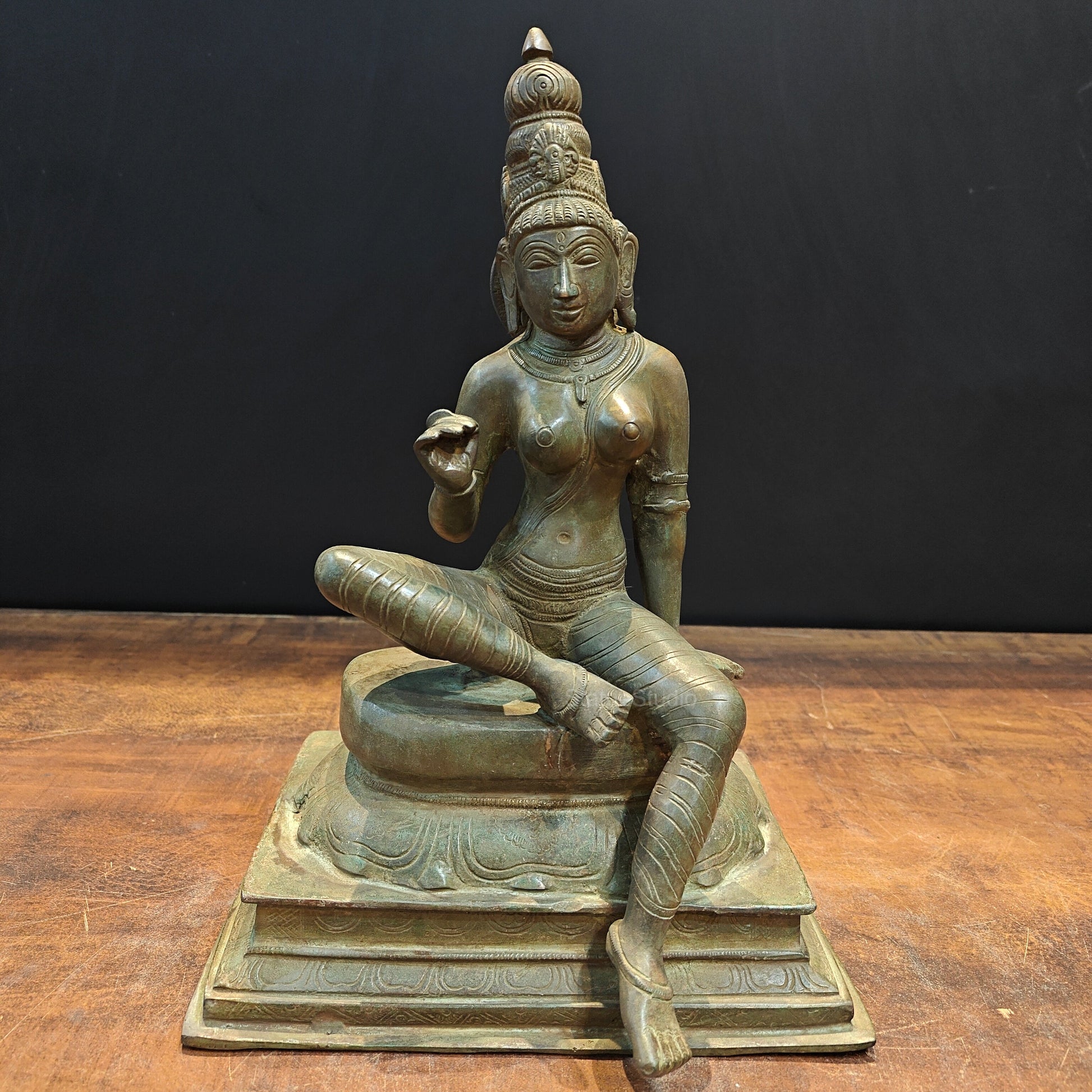 Brass Sitting Parvati Idol As Uma Devi Sculpture 14 Inches - Eco-friendly - Sama Homes