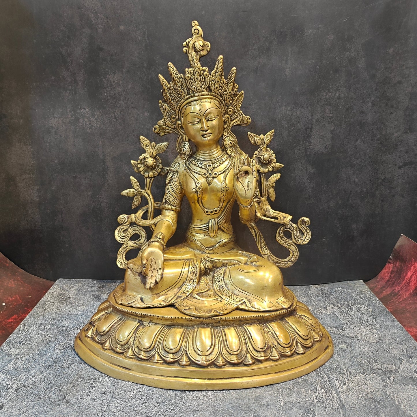 Brass Sitting White Tara Devi Statue Symbol Of Purity 1.5 Feet