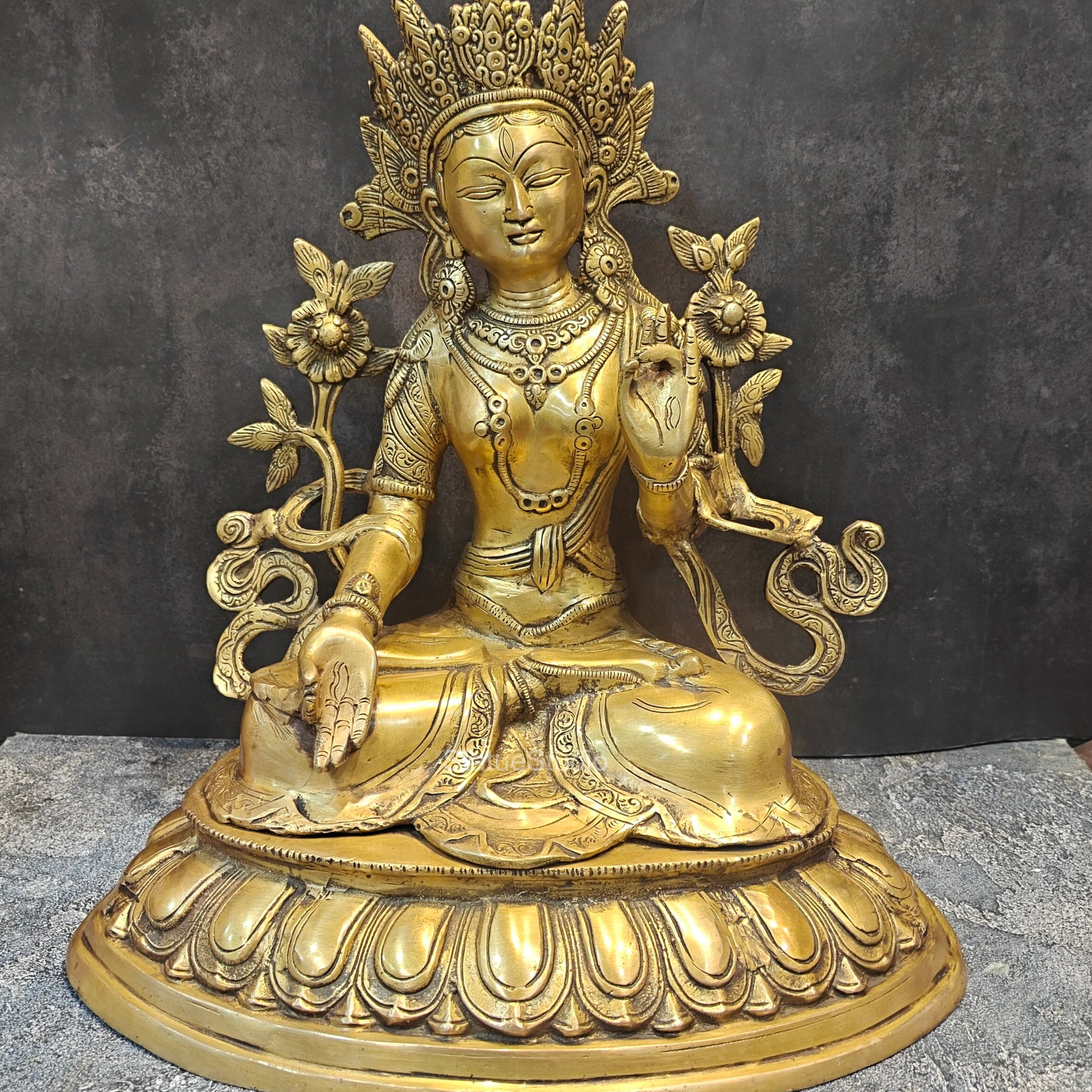 Brass Sitting White Tara Devi Statue Symbol Of Purity 1.5 Feet - Image 2