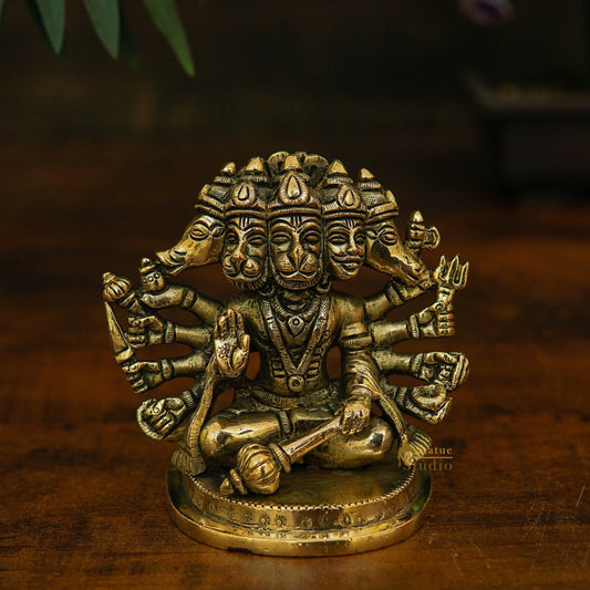 Brass Small Fine Panchmukhi Hanuman Idol 4 Inch