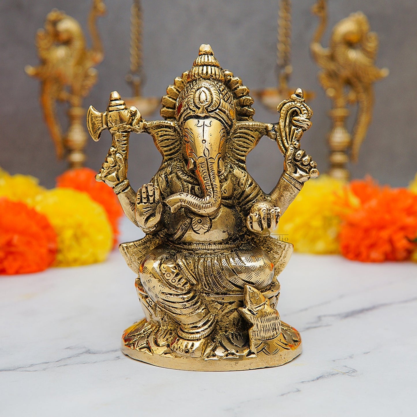 Brass Small Ganesha Idol 5 Inch