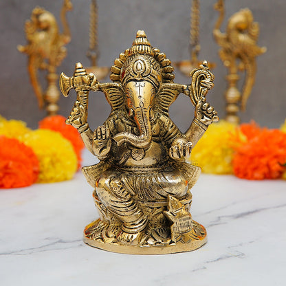Brass Small Ganesha Idol 5 Inch by vendor-unknown - Hindu Gods