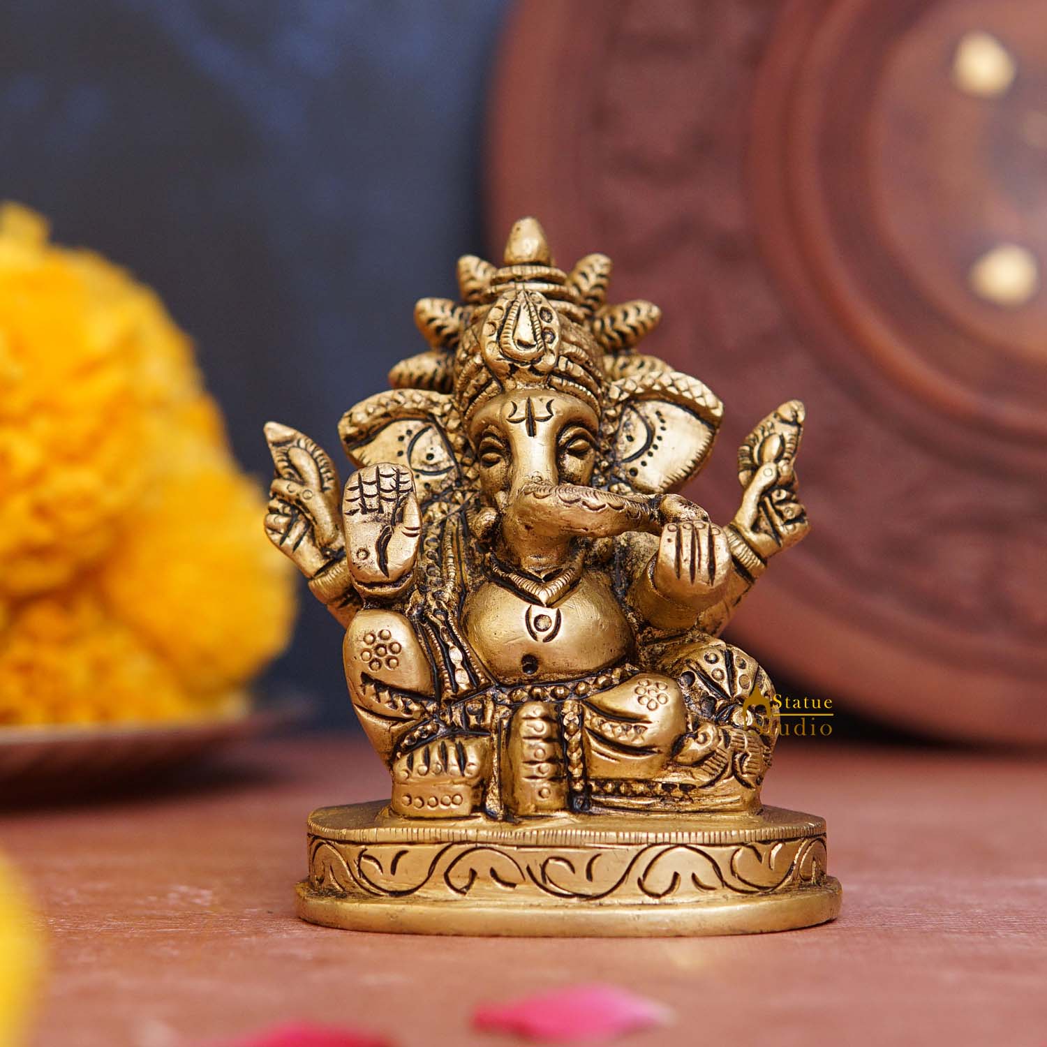 Brass Small Ganesha Statue 3 Inch - Eco-friendly - Sama Homes