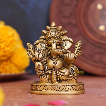 Brass Small Ganesha Statue 3 Inch by vendor-unknown - Hindu Gods