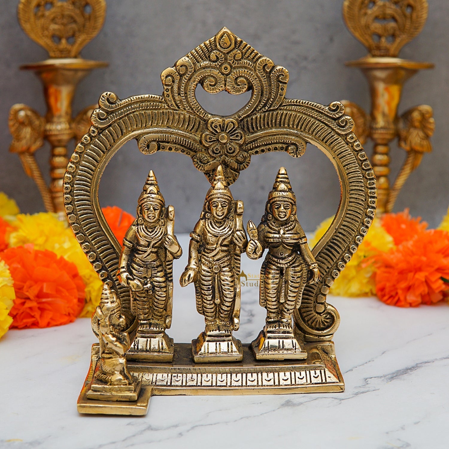 Brass Small Ram Darbar Statue Rama Family Idol 6.5 Inch - Eco-friendly - Sama Homes