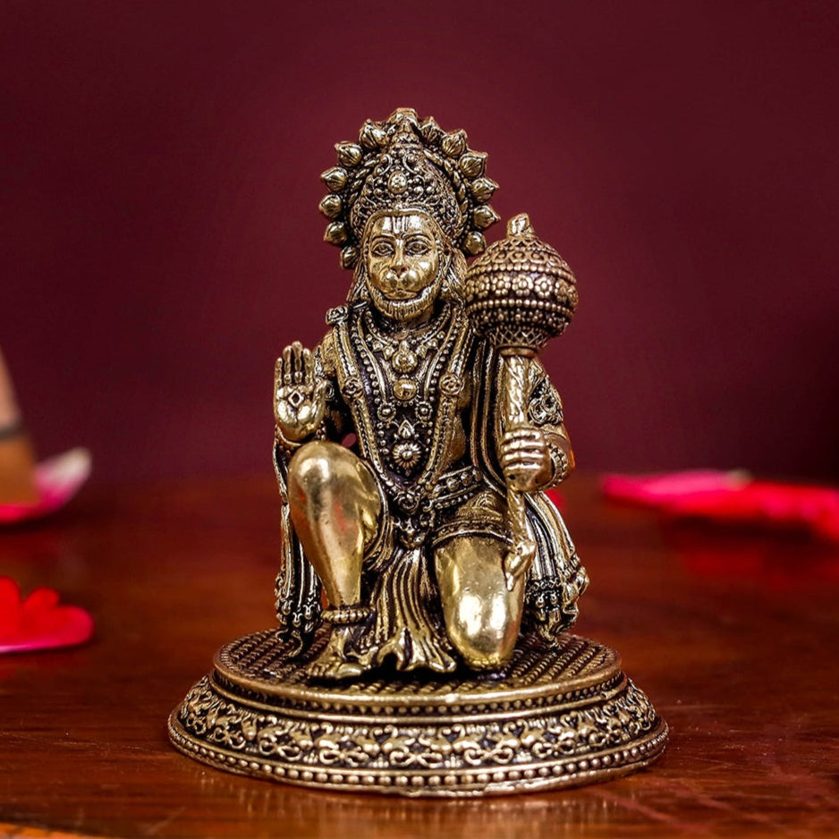Brass Small Superfine Blessing Hanuman Idol 2.5 Inch - Eco-friendly - Sama Homes
