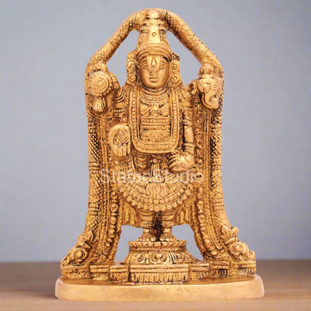 Brass Small Tirupati Balaji Idol For Temple Pooja Decor 4 Inch - Eco-friendly - Sama Homes