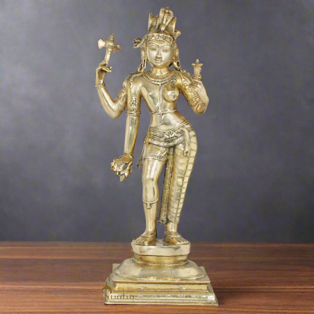Brass Standing Ardhnareshvara Shiva Idol Rare Décor Home Temple Statue 3 Feet - Eco-friendly - Sama Homes