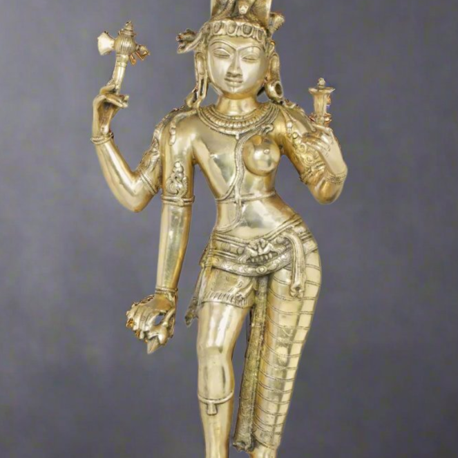 Brass Standing Ardhnareshvara Shiva Idol Rare Décor Home Temple Statue 3 Feet - Image 2