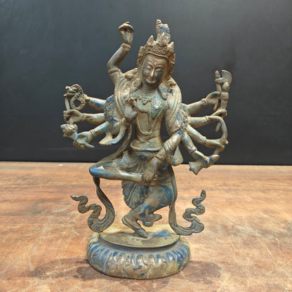 Brass Standing Buddhism Goddess Manjushri Green Patina Finish 12 Inch by vendor-unknown - Buddha