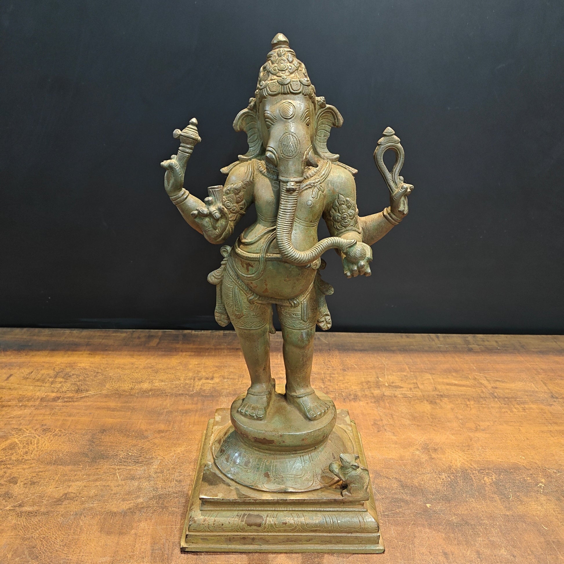 Brass Standing Ganesha Idol Antique Finish 19 Inches - Eco-friendly - Sama Homes