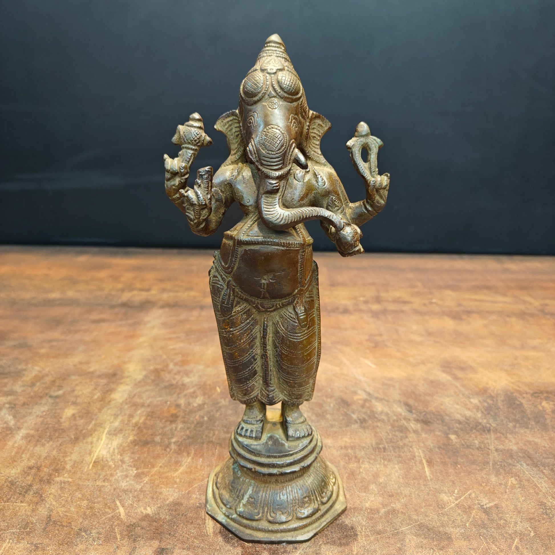 Brass Standing Ganesha Idol Antique Patina Finish 10 Inch - Eco-friendly - Sama Homes