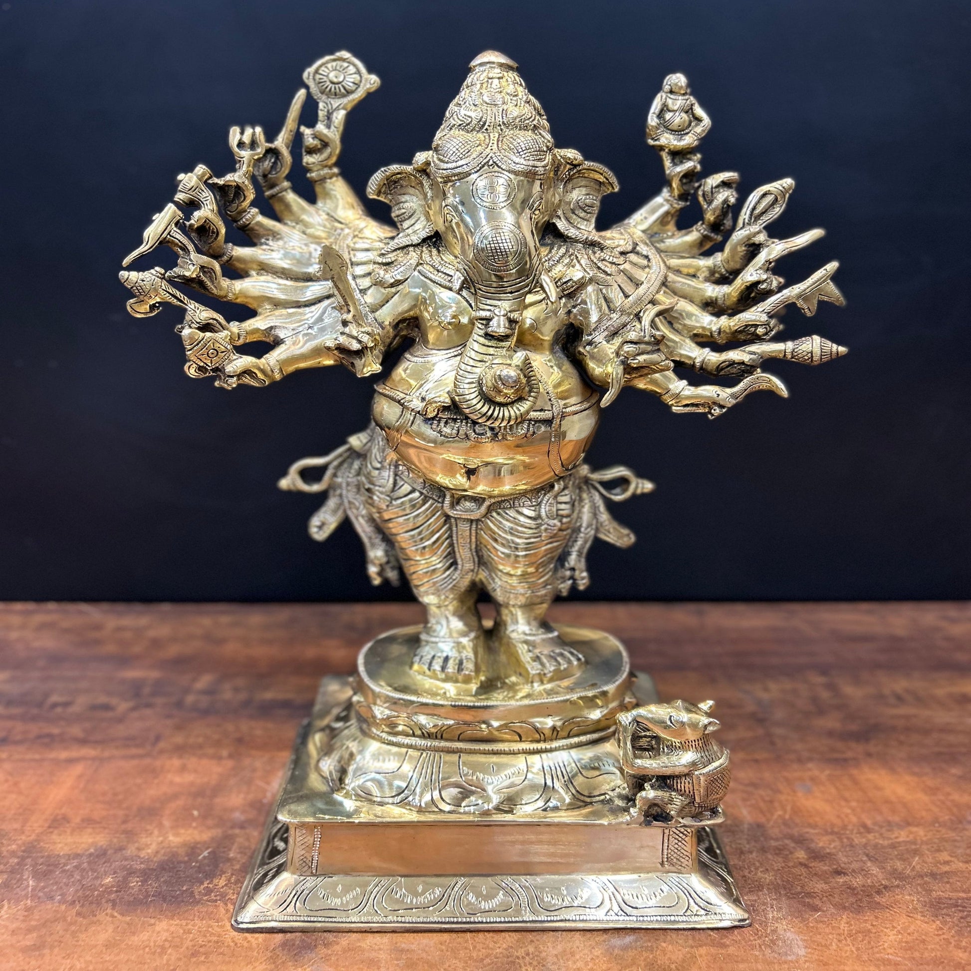 Brass Standing Ganesha Idol With 16 Arms 2 Feet - Eco-friendly - Sama Homes
