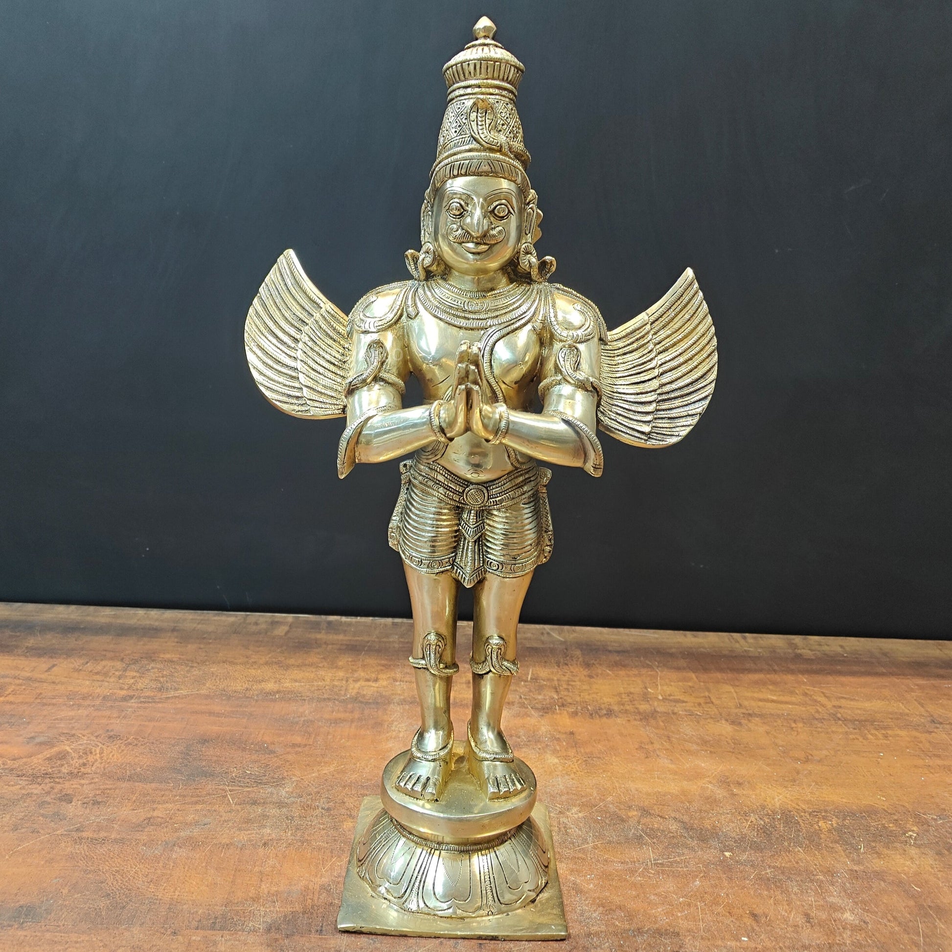 Brass Standing Garud Dev Idol Vehicle of Lord Vishnu 2 Feet - Eco-friendly - Sama Homes