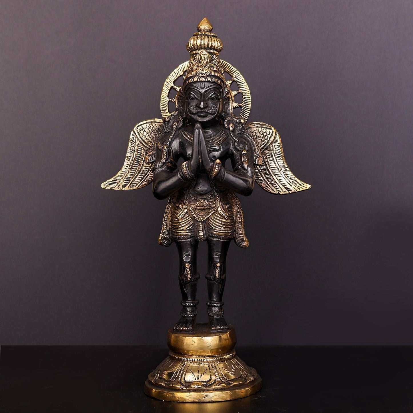 Brass Standing Garuda Idol Antique Finish Vishnu Vahana 12 Inch