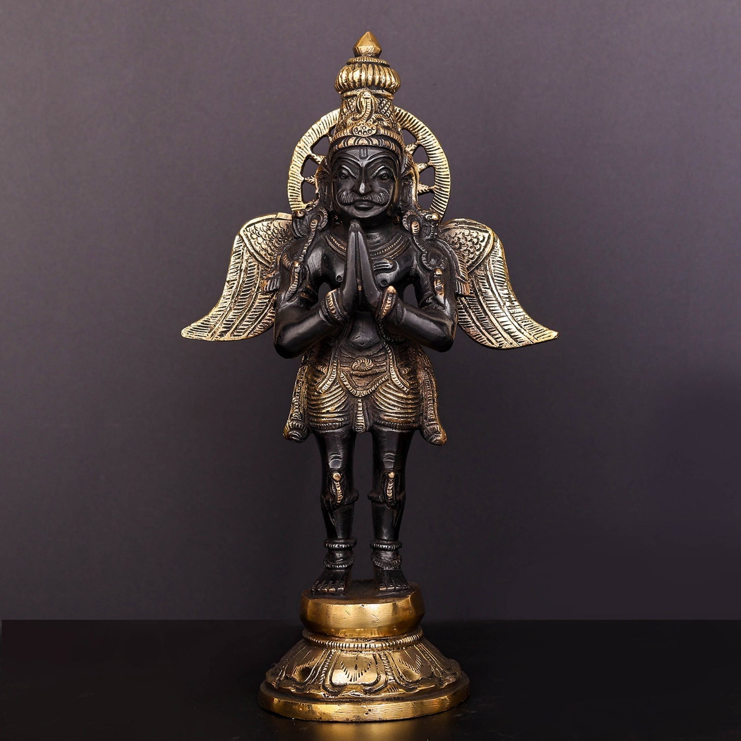 Brass Standing Garuda Idol Antique Finish Vishnu Vahana 12 Inch - Eco-friendly - Sama Homes