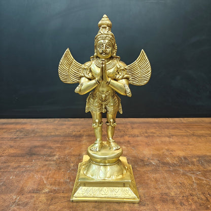 Brass Standing Garuda Idol Golden Finish 15 Inch by vendor-unknown - Hindu Gods