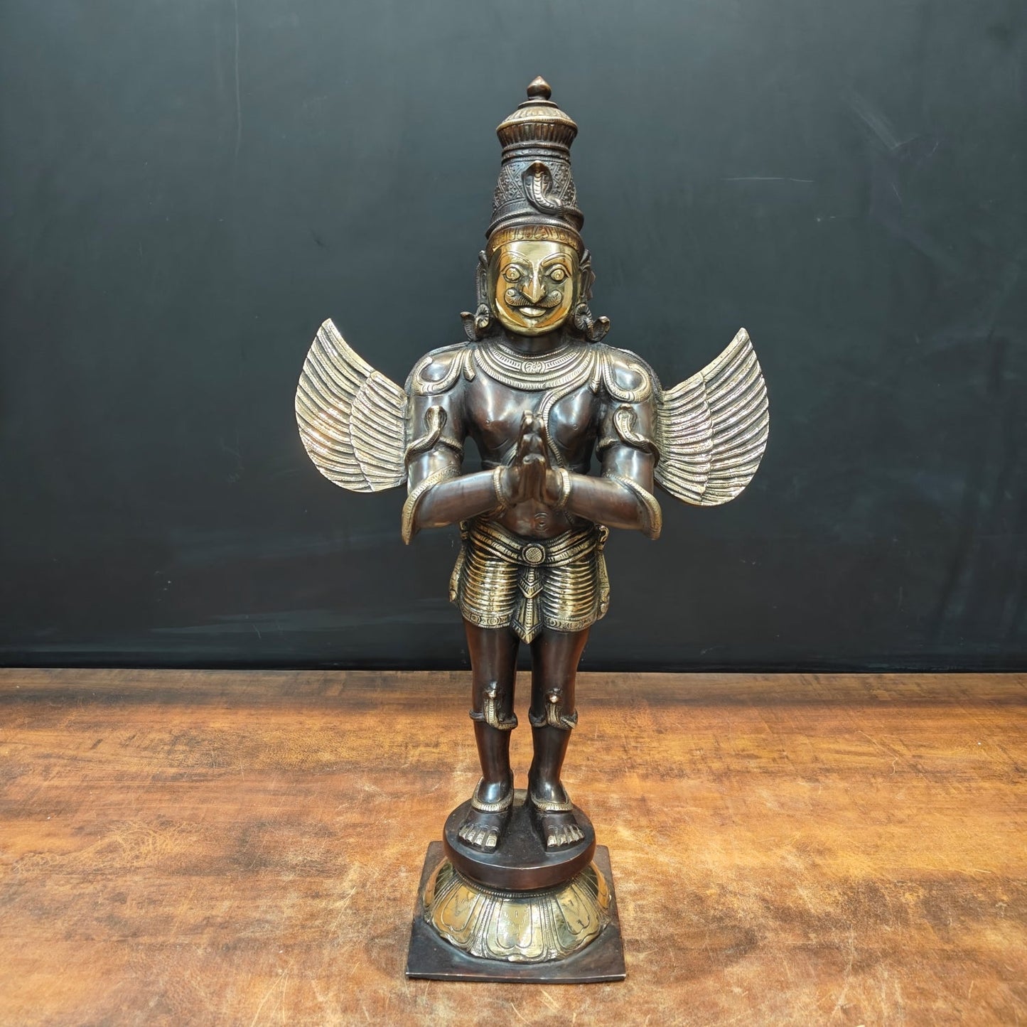 Brass Standing Garuda Statue Antique Finish Vishnu Vahana 23 Inch
