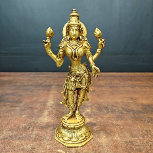 Brass Standing Goddess Lakshmi Idol 10 Inch