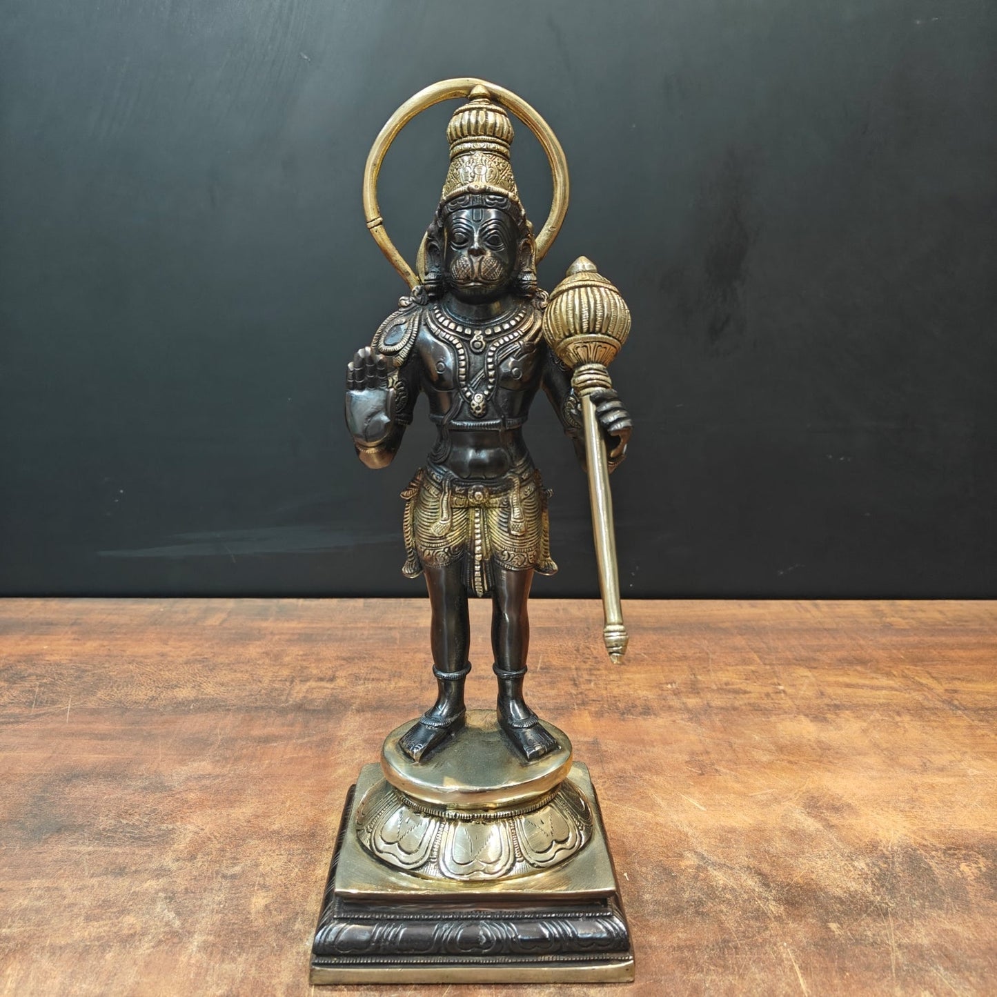 Brass Standing Hanuman Idol Black Gold Finish 14 Inch