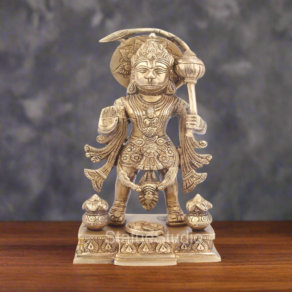 Brass Standing Hanuman Idol For Home Decor Showpiece 10"