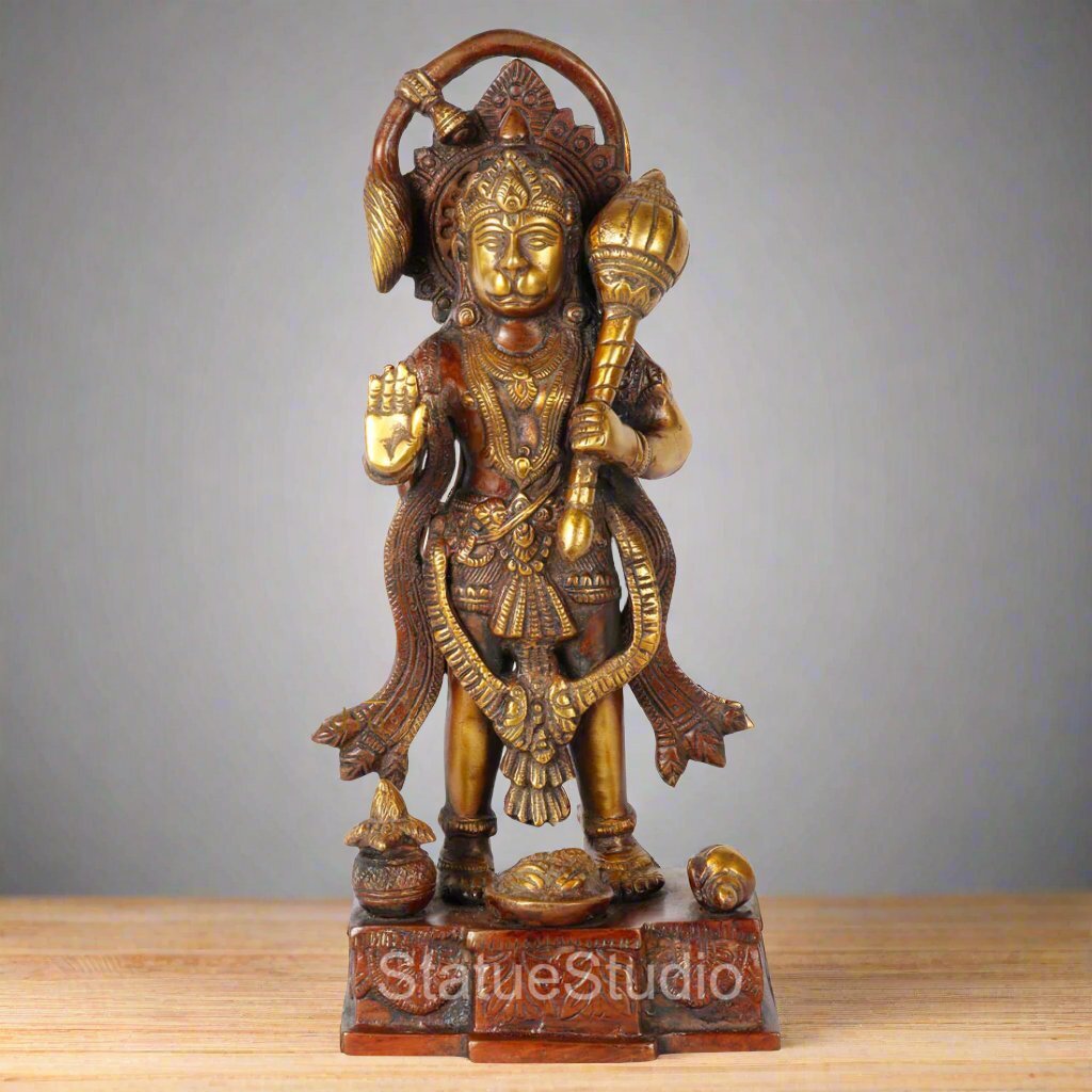 Brass Standing Hanuman Idol For Home Decor Showpiece 10" - Eco-friendly - Sama Homes