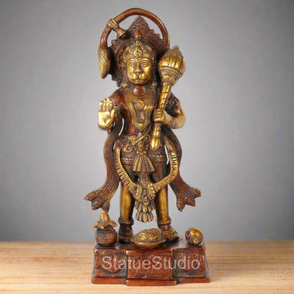 Brass Standing Hanuman Idol For Home Decor Showpiece 10" by vendor-unknown - Hindu Gods
