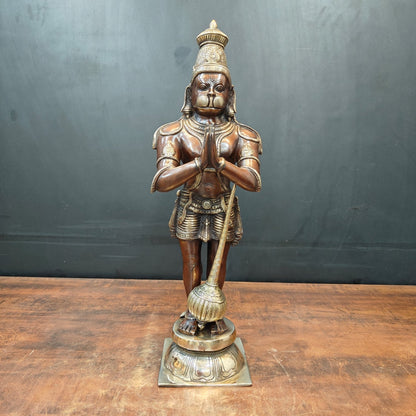 Brass Standing Hanuman Idol In Namaskar Mudra Antique Finish 23 Inch by vendor-unknown - Hindu Gods