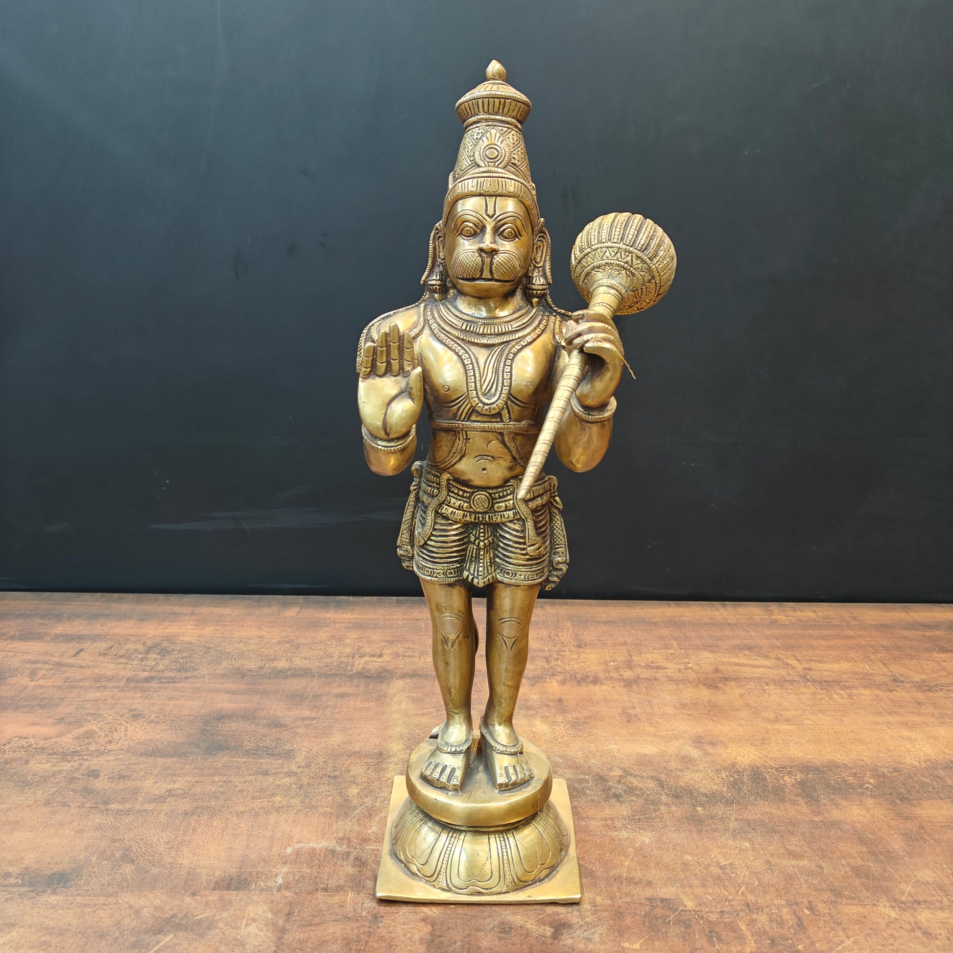 Brass Standing Hanuman Statue Aashirwad Mudra 22 Inches - Eco-friendly - Sama Homes