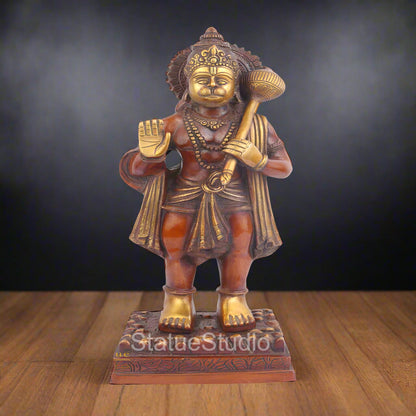 Brass Standing Hanuman Statue Antique Finish For Home Decor 1.5 Feet by vendor-unknown - Hindu Gods