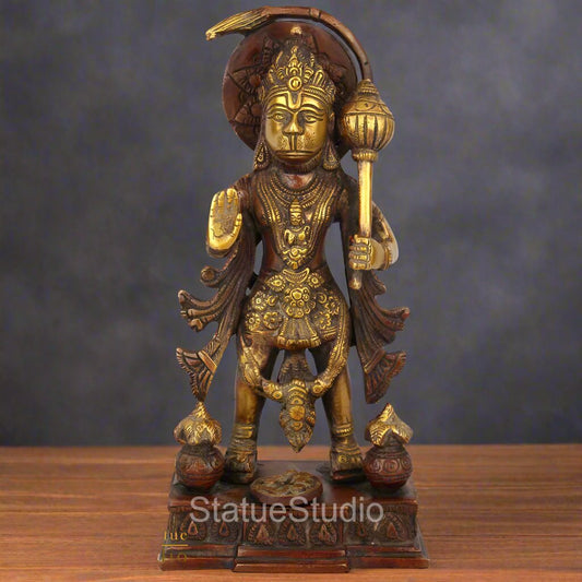 Brass Standing Hanuman Statue Antique Finish For Home Decor 10"