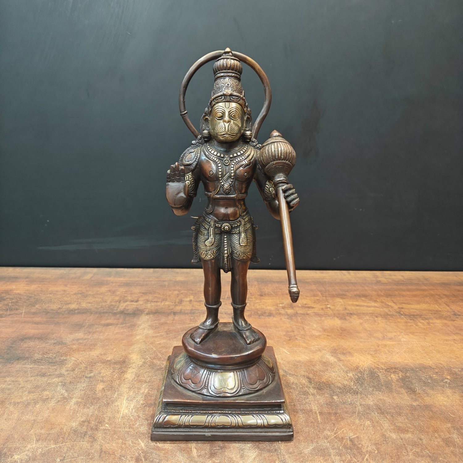 Brass Standing Hanuman Statue Brown Gold Finish 14 Inch - Eco-friendly - Sama Homes