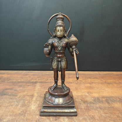 Brass Standing Hanuman Statue Brown Gold Finish 14 Inch by vendor-unknown - Hindu Gods