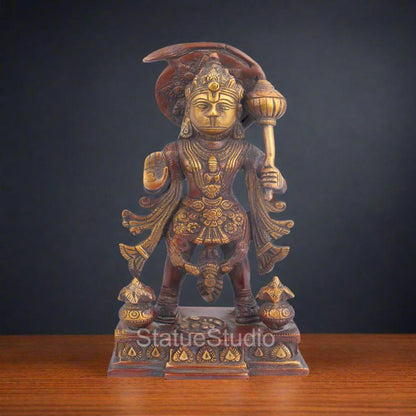 Brass Standing Hanuman Statue For Home Decor Showpiece 10" by vendor-unknown - Hindu Gods