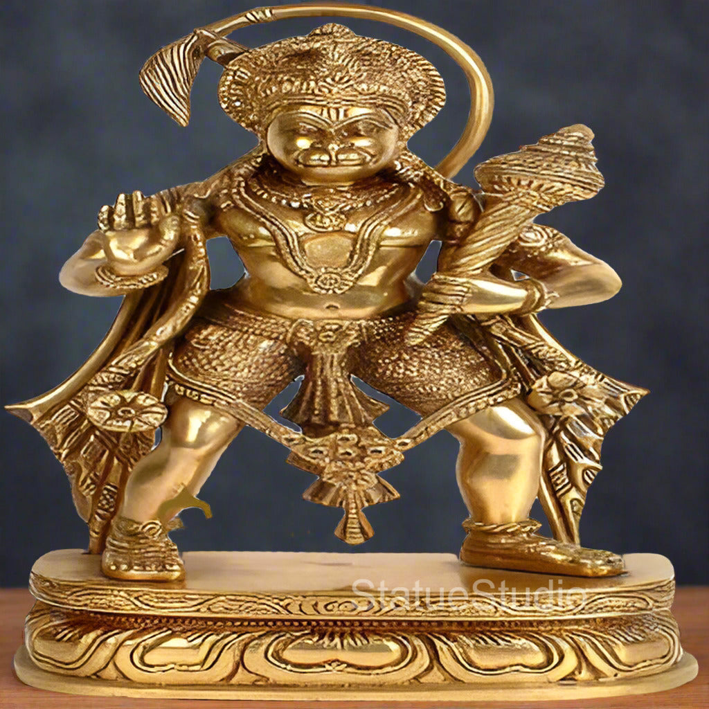 Brass Standing Hanuman Statue For Home Decor Showpiece 11" - Eco-friendly - Sama Homes