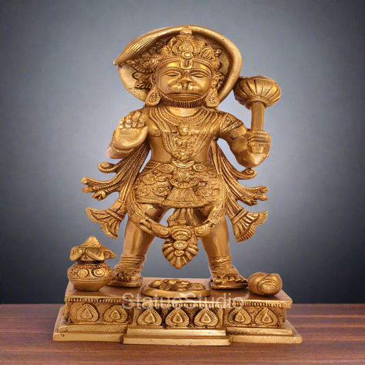 Brass Standing Hanuman Statue For Home Decor Showpiece 11"