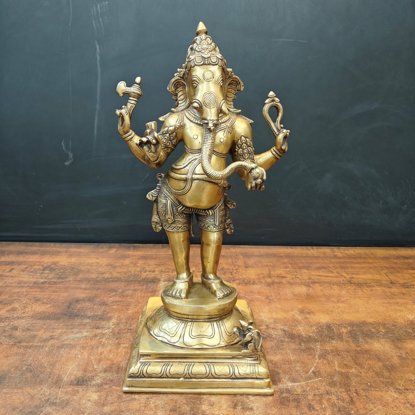 Brass Standing Lord Ganesha Statue Antique Finish 1.5 Feet