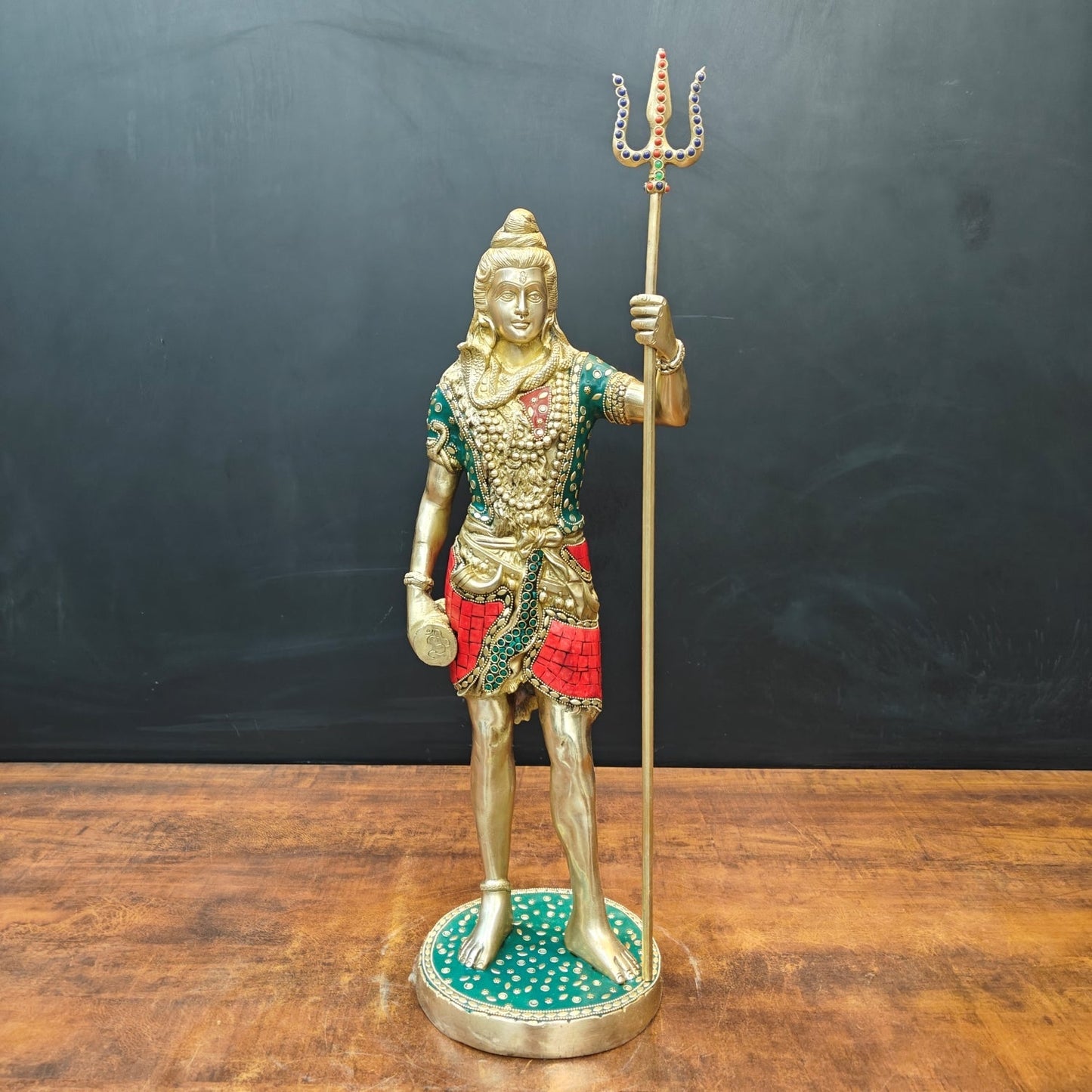 Brass Standing Lord Shiva Statue With Stone Work 2 Feet