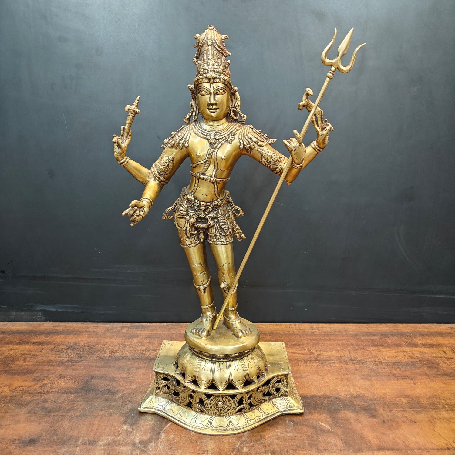 Brass Standing Lord Shiva as Pashupatinath Statue 32 Inches - Eco-friendly - Sama Homes