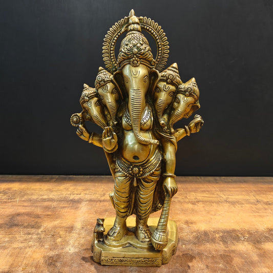 Brass Standing Panchmukhi Ganesha Statue 19 Inch